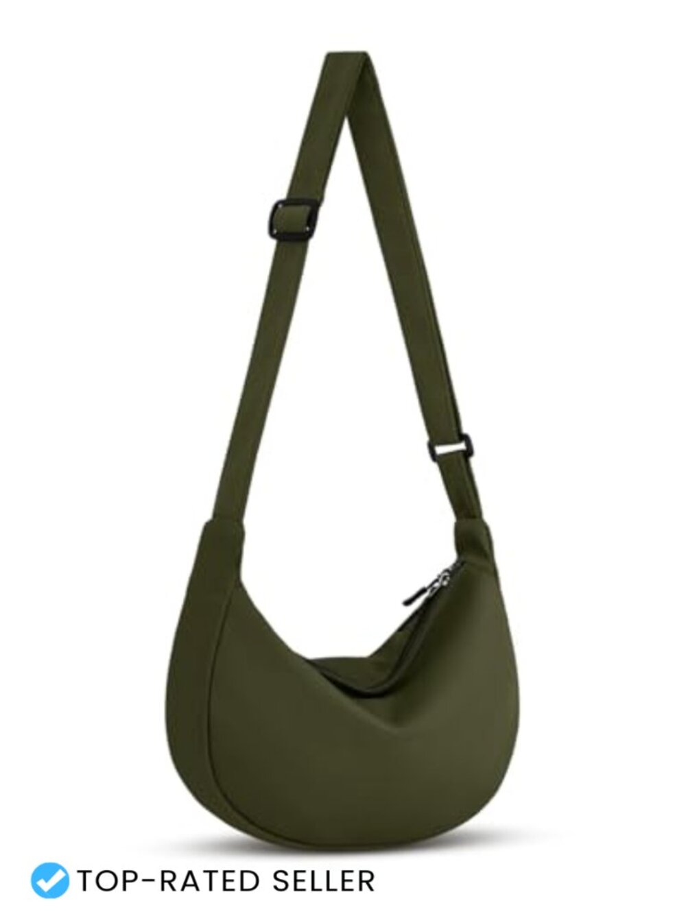 Crescent Crossbody Bag Nylon Adjustable Strap Double Zipper Lightweight